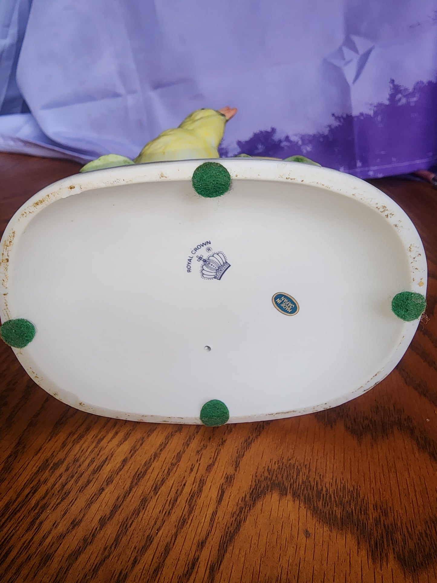 VINTAGE ROYAL CROWN PORCELAIN YELLOW BIRD SCULPTURE FIGURINE BLUE FLOWERS JAPAN