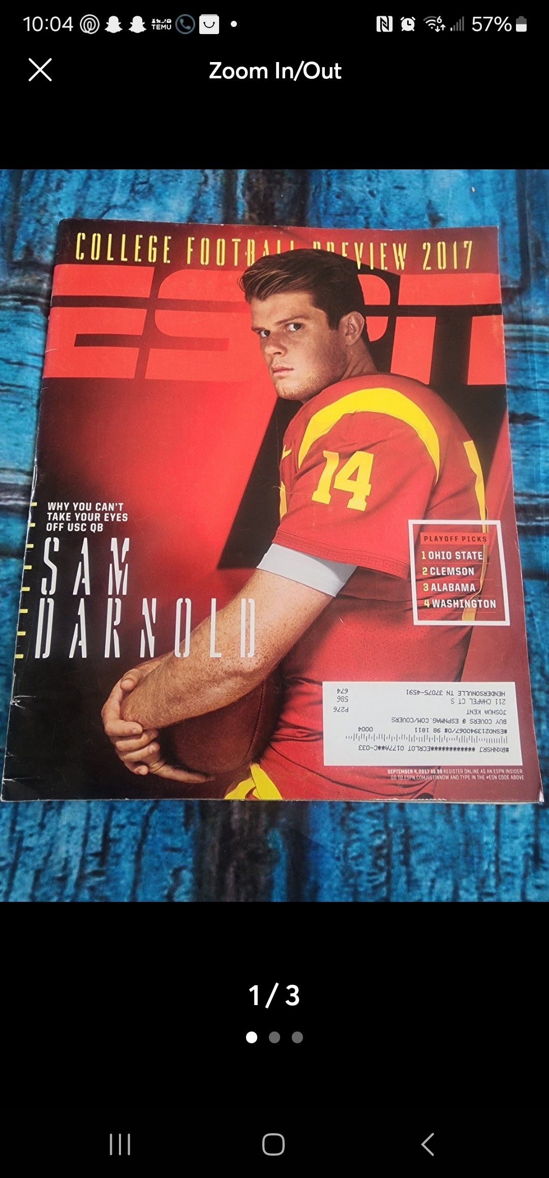 ESPN Sept. 2017 featuring Sam Darnold