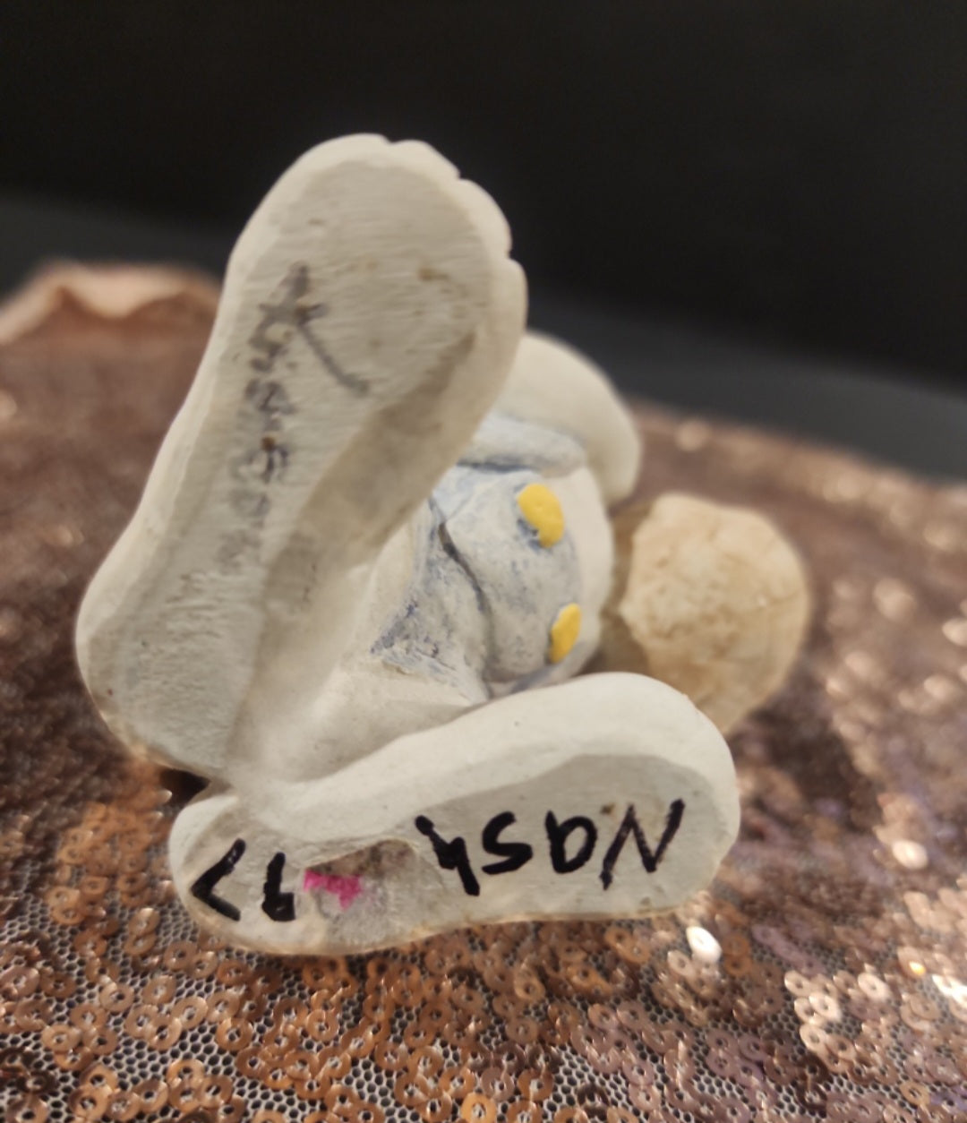 Vintage Dreamsicle Easter Bunny Figurine W/ Basket & chick