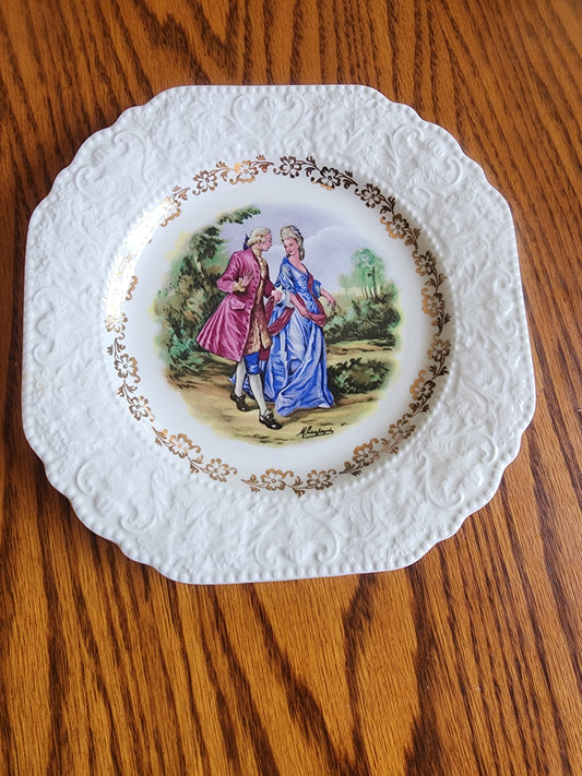 LORD NELSON COURTING COUPLE PLATE WITH GOLD FLORAL TRIM
