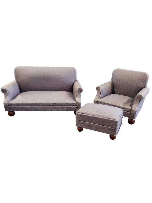 1:12 Scale Fine Miniature Dollhouse Living Room Furniture Set - Sofa, Armchair and Ottoman