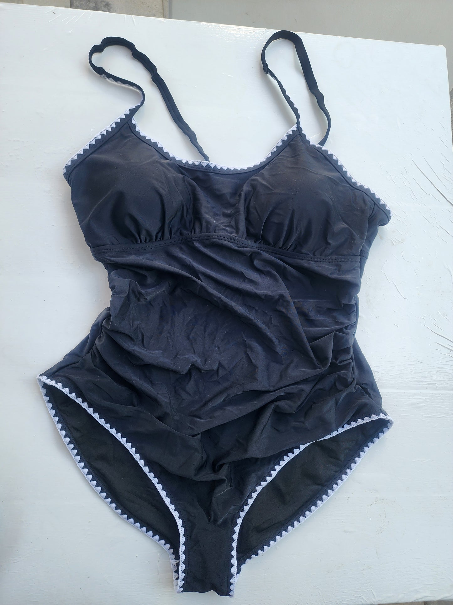 Eomenie Women's One Piece Swimsuit Tummy Control Slimming Bathing Suit Ruched Swimwear Tie Back Shell Stitch Swim Suit