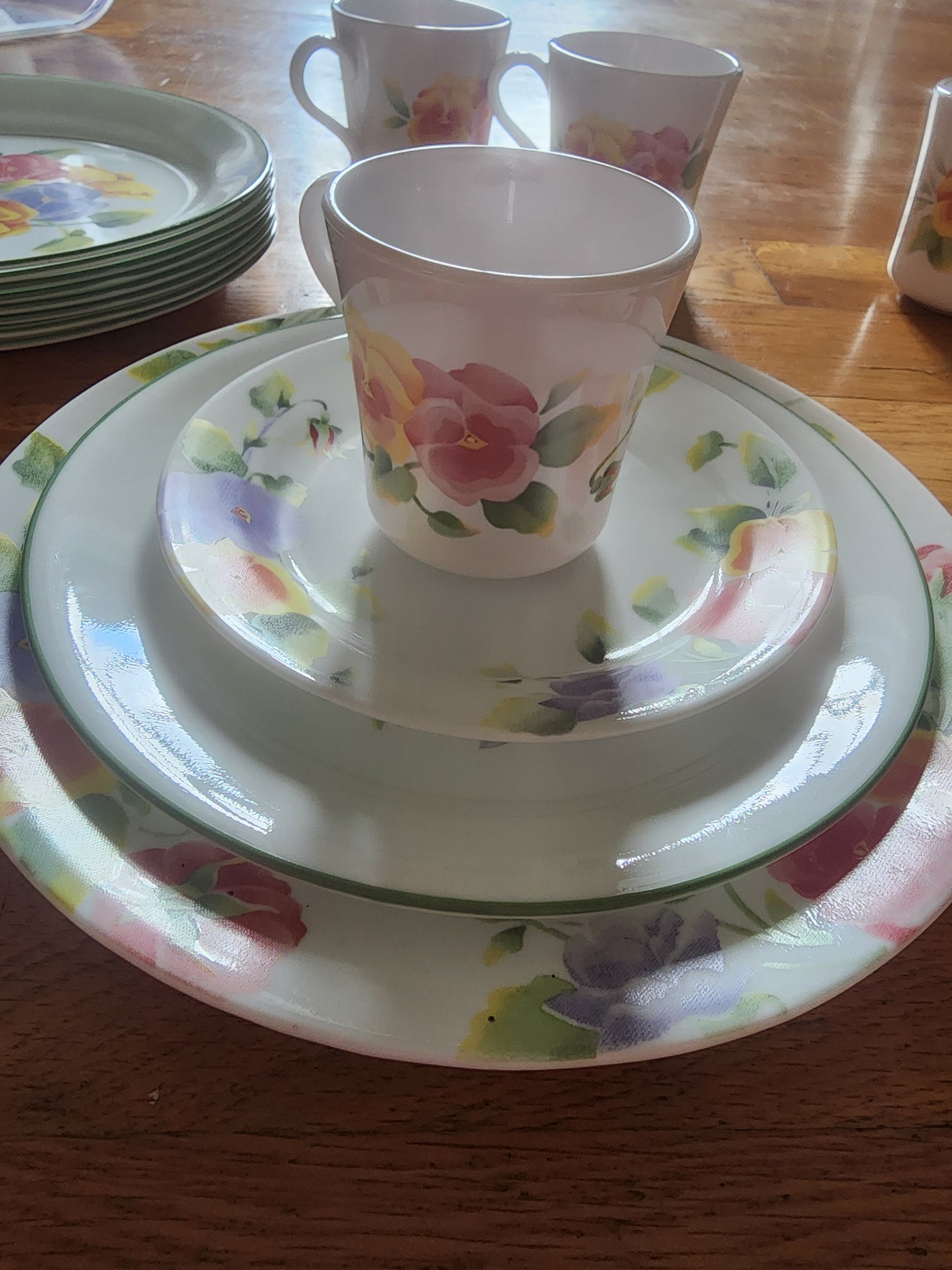 Corelle Summer Blush dinnerware collection, known for  distinctive pansy 24 PC set