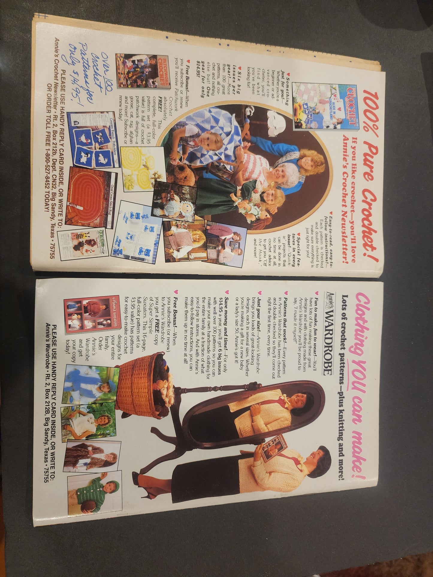 ANNIE'S PATTERN CLUB NEWSLETTER # 42 WINTER PROJECTS & #45 1987 crochet quilt