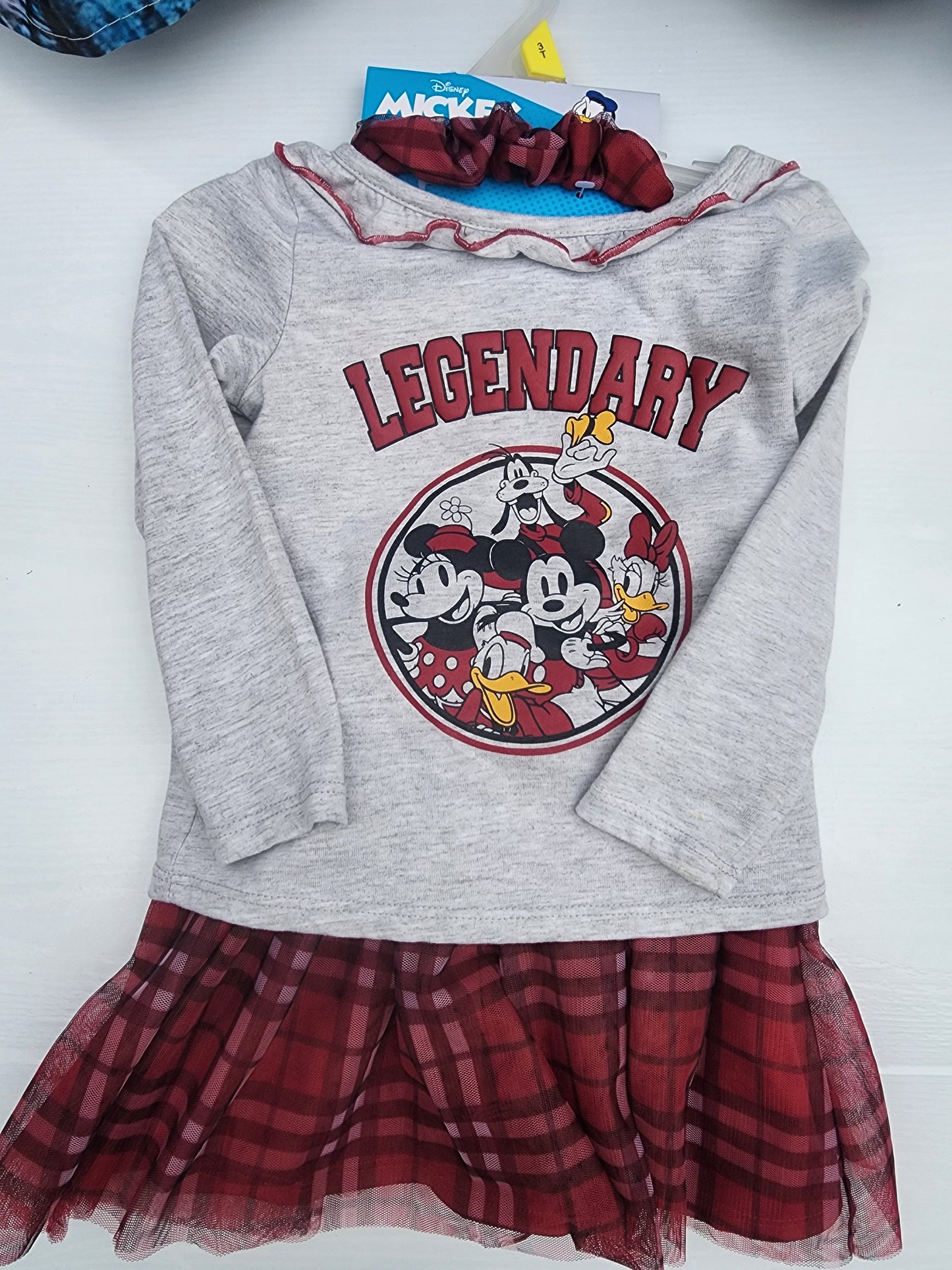 Mickey Mouse  Girls Long Sleeve Top, Tutu Skirt,  and Scrunchie 3T