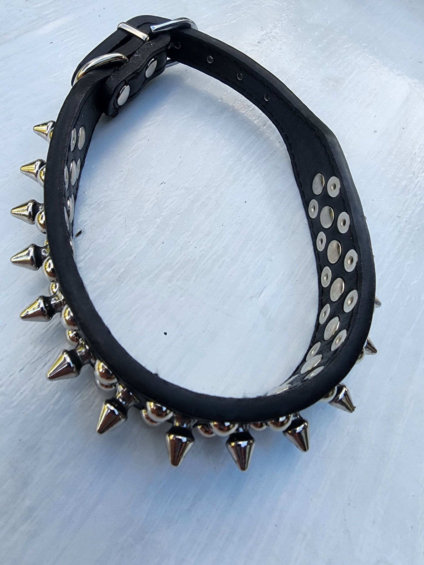 Black Beauty Triple Spike Pet Collar & Leash for Dog 16" long