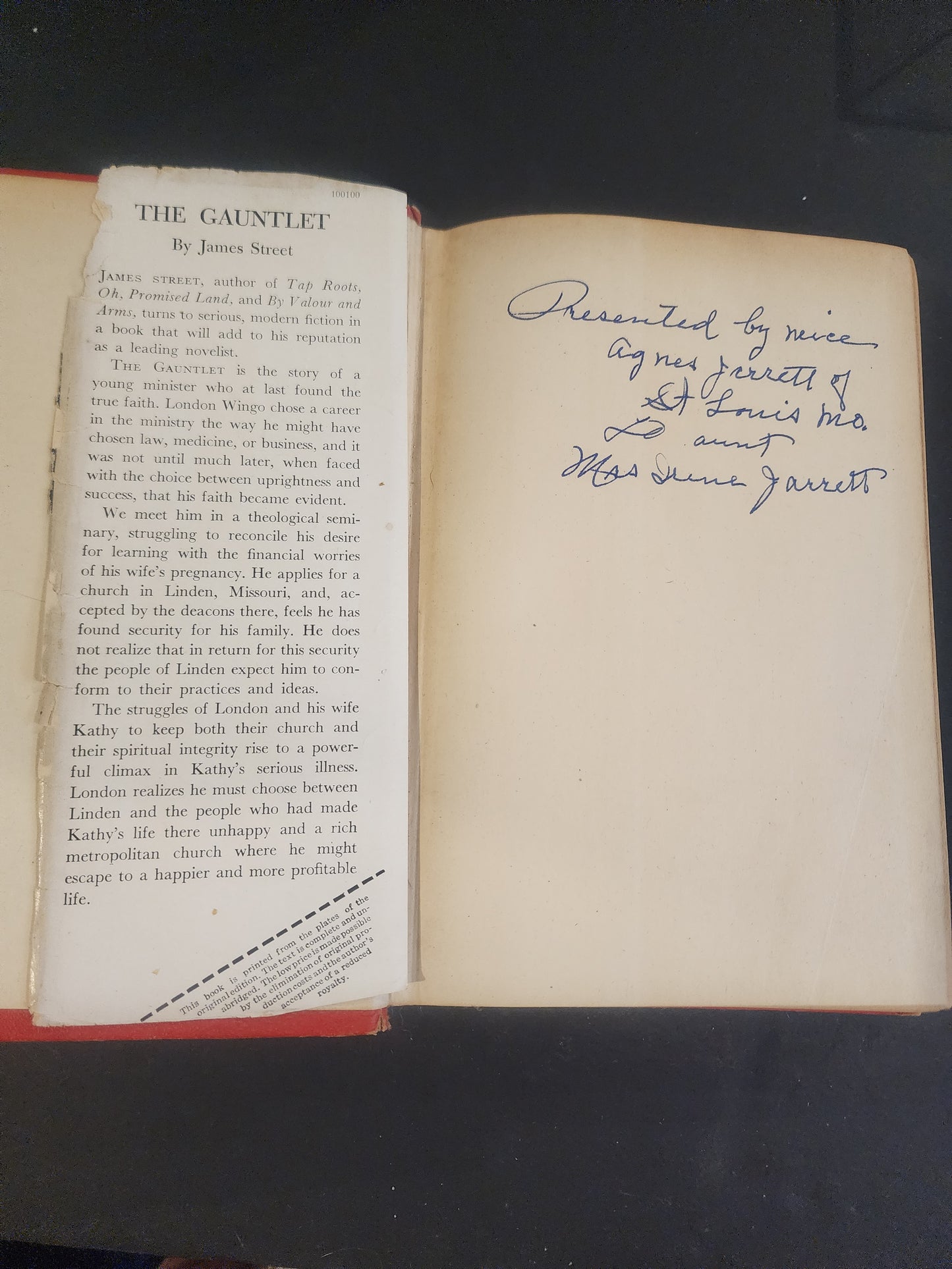 The Gauntlet Book, by James Street, 1947 Hardcover
